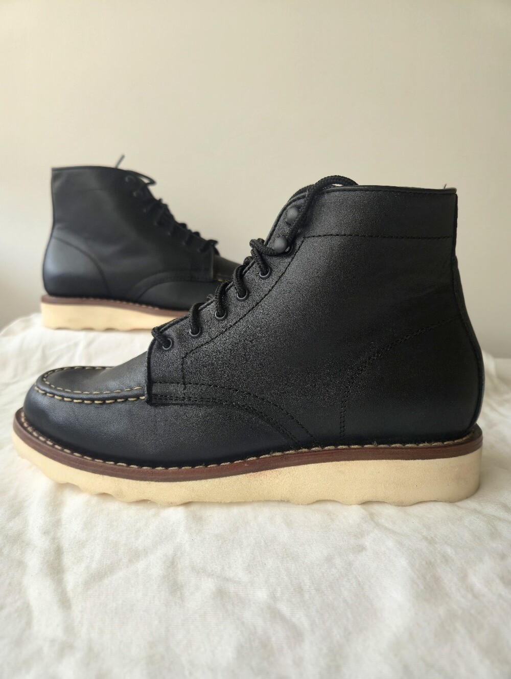 Thursday Boot Co Diplomat Women's Leather Moc Toe Wedge Boots Black Size 8